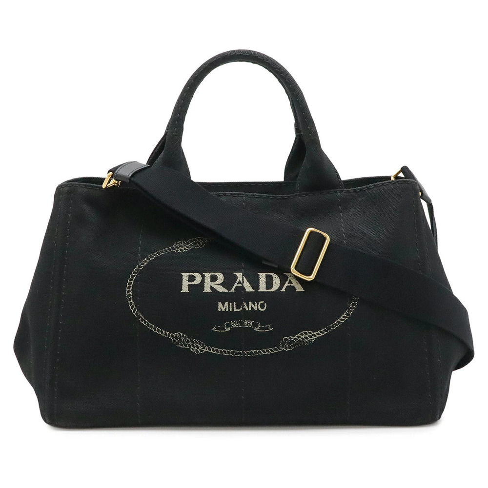 Prada Canapa Tote Bag Shoulder Canvas Black Nero Black